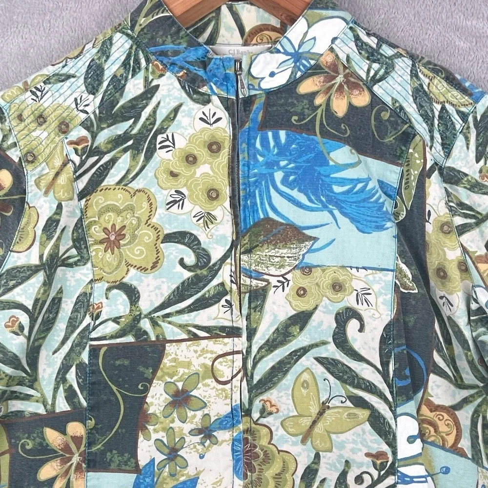 CJ Banks Full Zip Jacket Women's 2X‎ Blue Green Colorful Floral Festival VTG